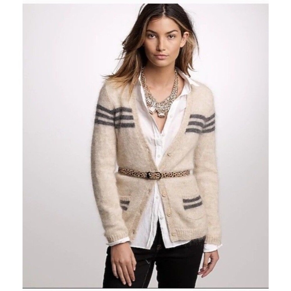 J. Crew Womens Mohair Cardigan Sweater Wool Blend Preppy Sz XS Beige
